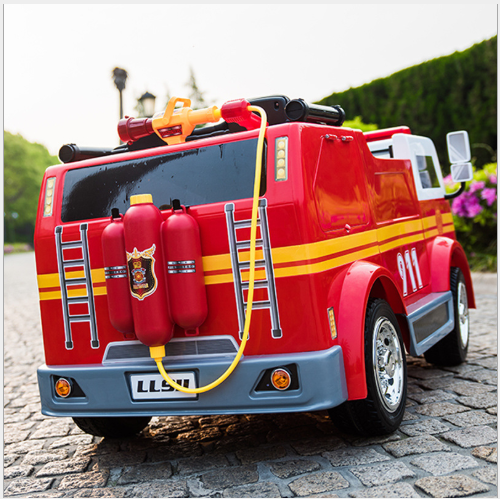 2025 24V Fire Truck 2 Seater Kids Ride On Car with Water Blaster Walkie Talkie Rubber Tires Leather Seat With RC