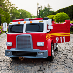 2025 24V Fire Truck 2 Seater Kids Ride On Car with Water Blaster Walkie Talkie Rubber Tires Leather Seat With RC