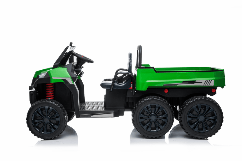 24V 4x4 Freddo Toys 6 Wheels Tractor Trailer 2 Seater Ride on with Parental Remote Control for 3+ Years (Black/Green)